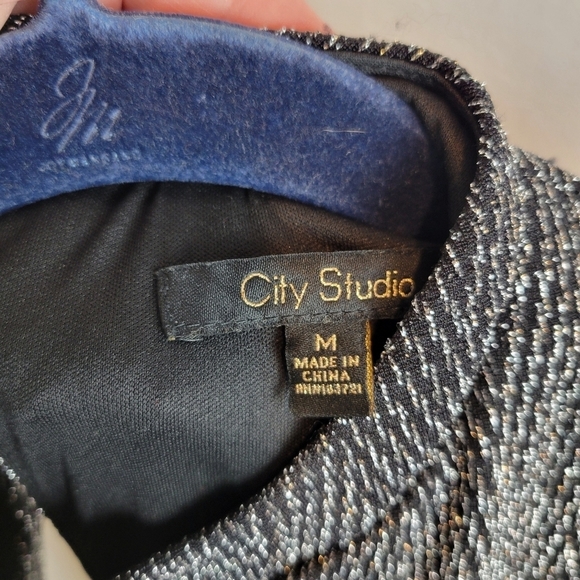 NWT City Studios Black Shimmer Fit & Flare Dress in Black Silver Size M - Picture 10 of 13